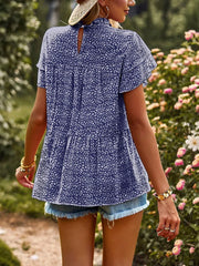 Printed Ruffle Sleeve Babydoll Blouse
