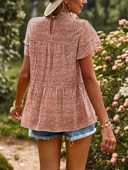 Printed Ruffle Sleeve Babydoll Blouse