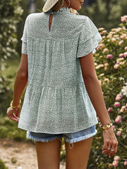 Printed Ruffle Sleeve Babydoll Blouse