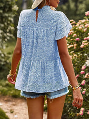 Printed Ruffle Sleeve Babydoll Blouse