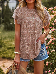 Printed Ruffle Sleeve Babydoll Blouse Coffee / S
