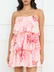 Printed Ruffled Layered Tube Dress