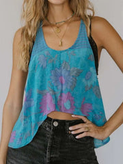 Printed Scoop Neck Tank Sky Blue / S