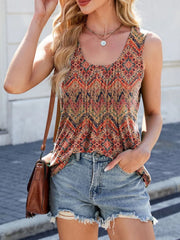 Printed Scoop Neck Wide Strap Tank