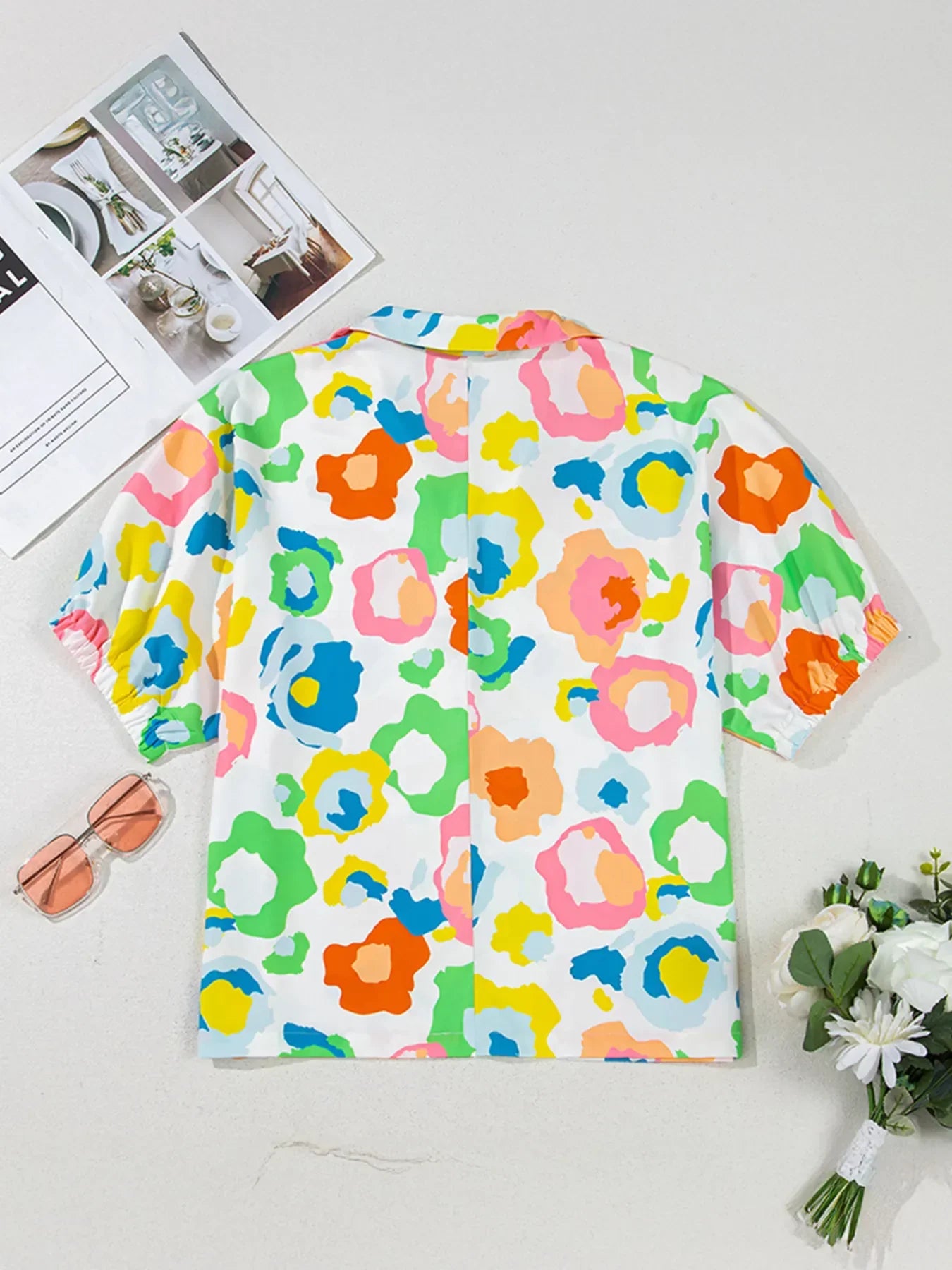 Printed Short Sleeve Blouse