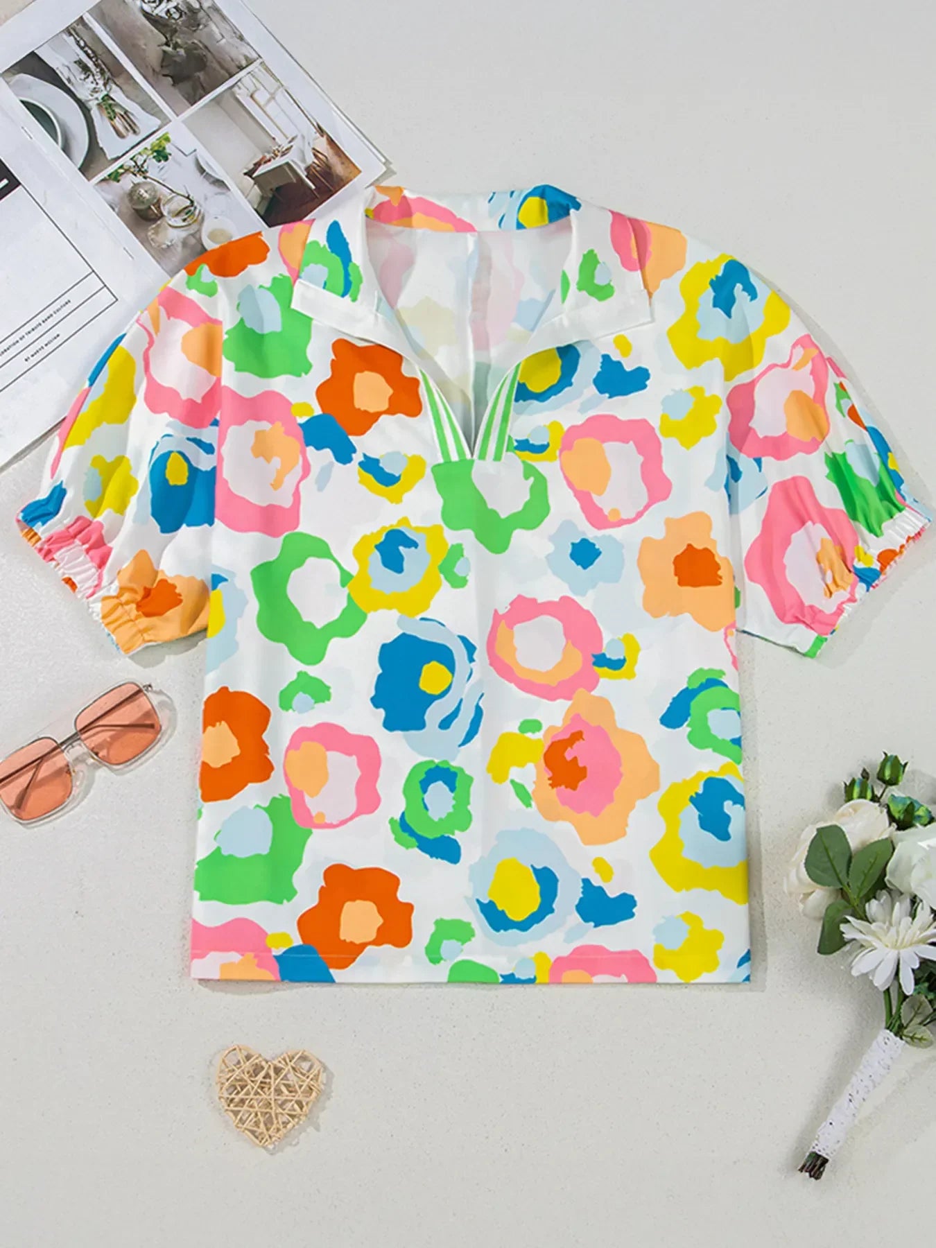 Printed Short Sleeve Blouse