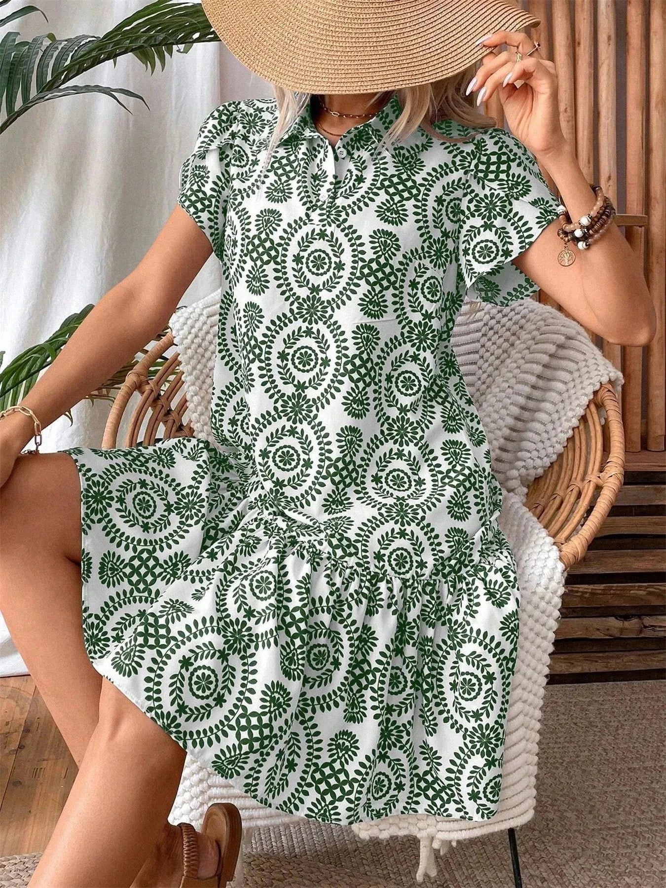Printed Short Sleeve Mini Dress
