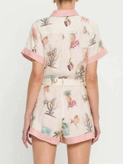 Printed Short Sleeve Romper with Belt