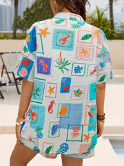 Printed Short Sleeve Shirt and Shorts Set