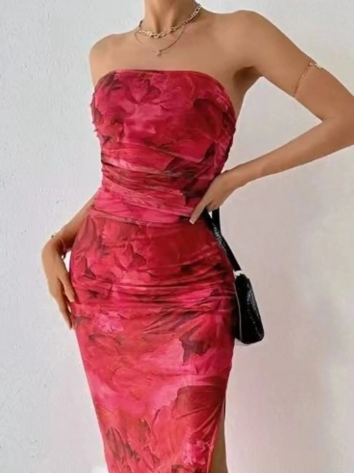 Printed Side Slit Tube Dress
