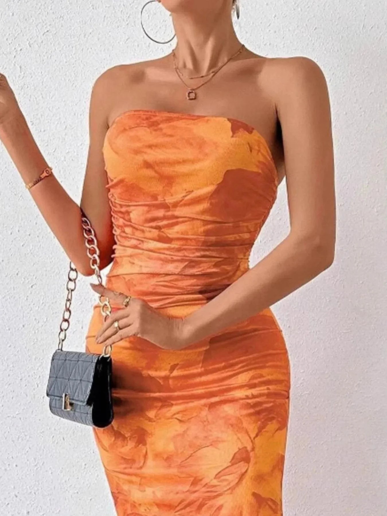 Printed Side Slit Tube Dress