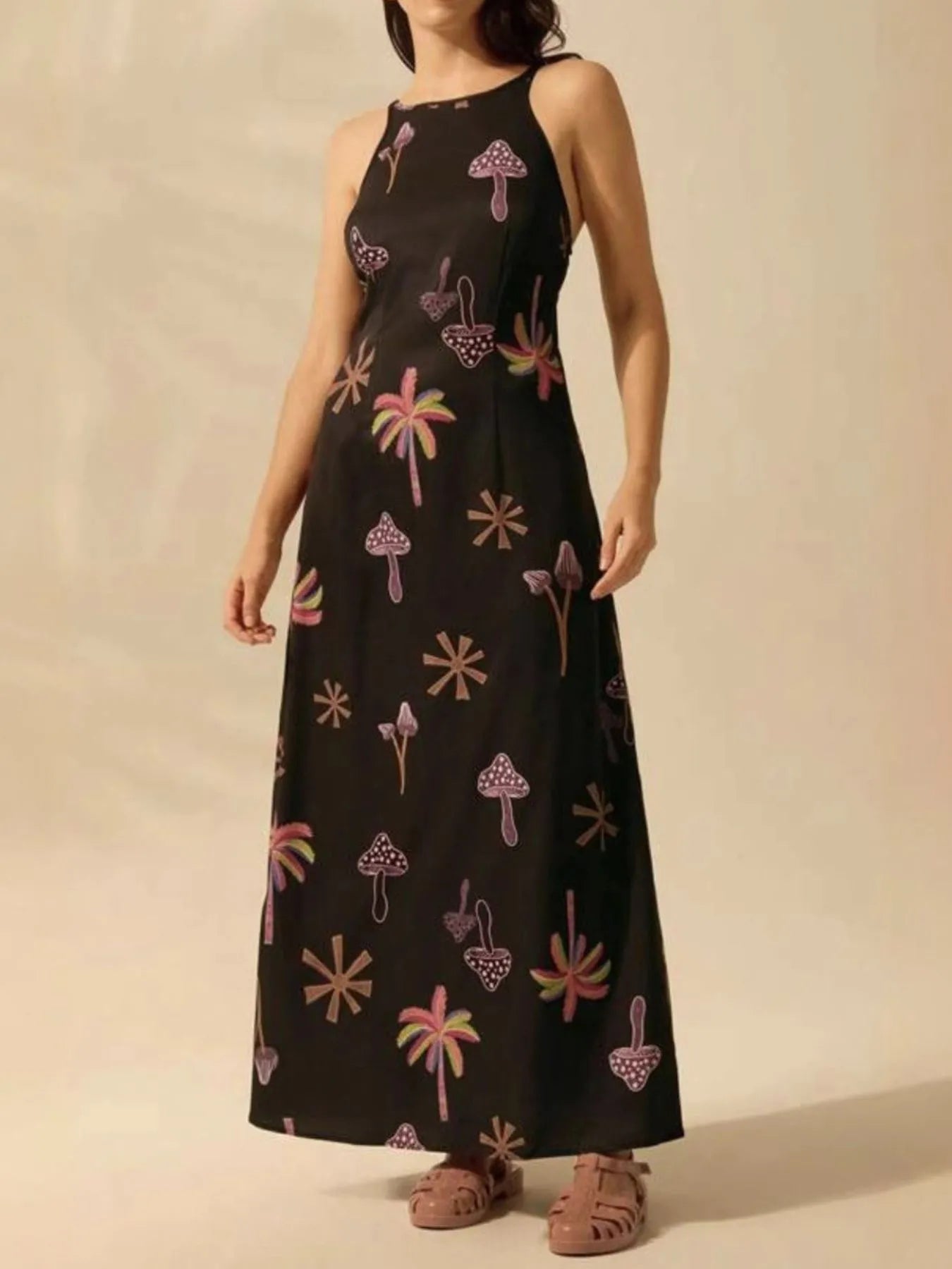 Printed Sleeveless Maxi Dress Florid / XS