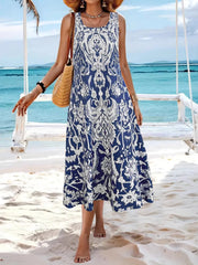 Printed Sleeveless Midi Dress Dark Blue / S