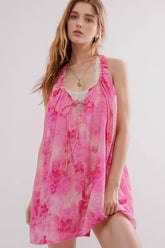 Printed Sleeveless Summer Mini Dress Pink / S