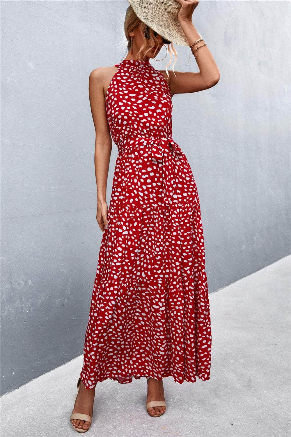 Printed Sleeveless Tie Waist Maxi Dress Scarlett / S