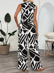 Printed Sleeveless Wide Leg Jumpsuit