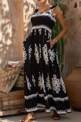 Printed Square Neck Cami Dress Black / S