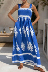 Printed Square Neck Cami Dress Blue / S