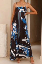 Printed Square Neck Cami Maxi Dress Black And Blue Print / S