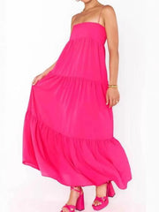 Printed Square Neck Cami Maxi Dress Rose Red / S