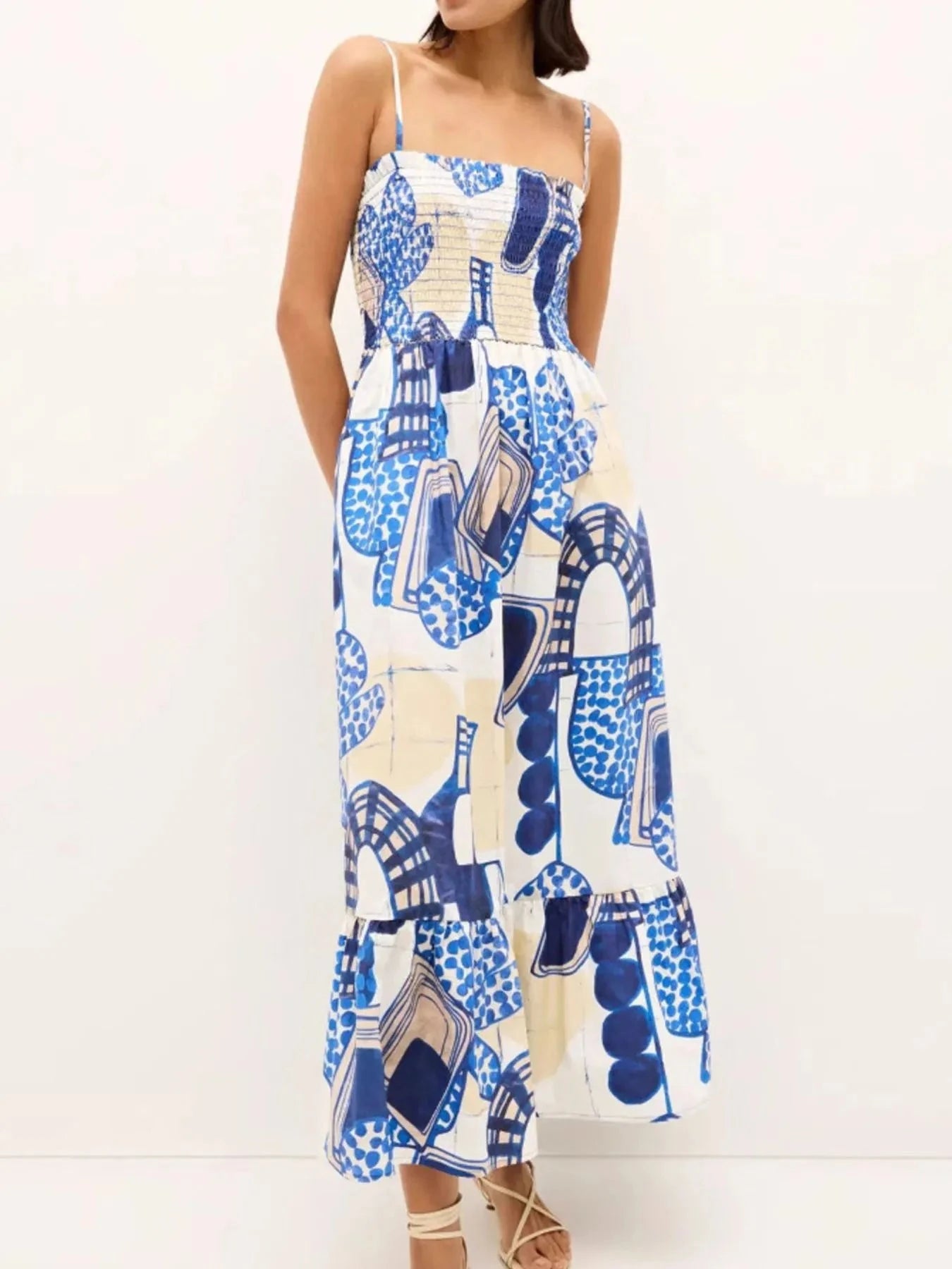 Printed Square Neck Cami Midi Dress