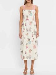 Printed Square Neck Midi Cami Dress