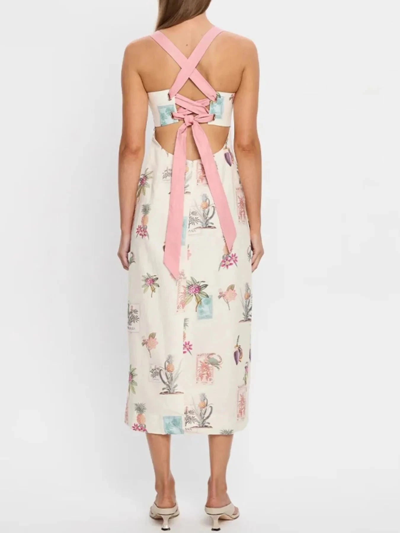 Printed Square Neck Midi Cami Dress