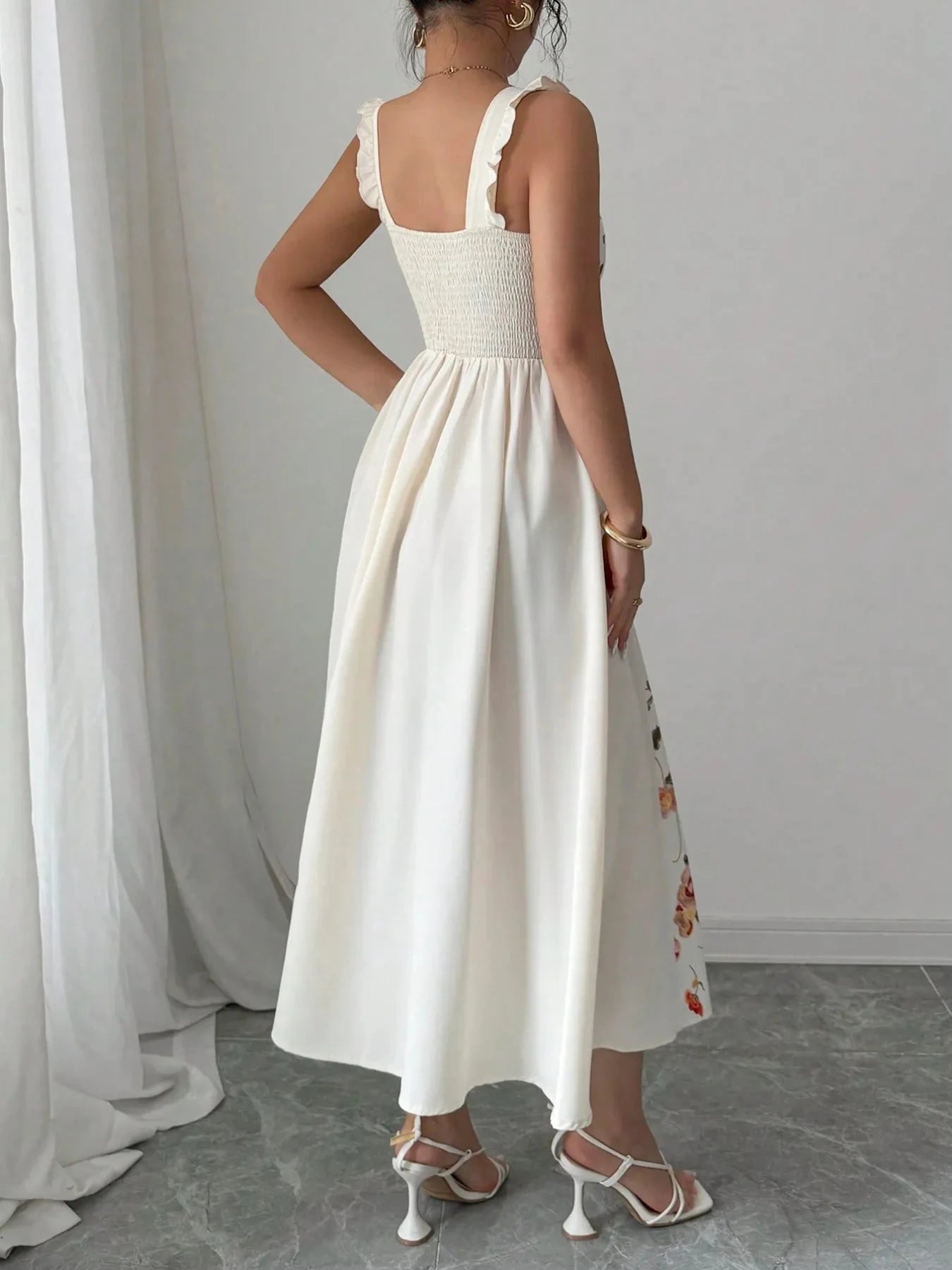 Printed Square Neck Midi Dress