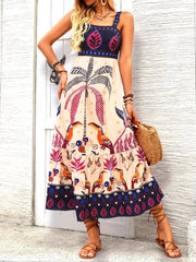 Printed Square Neck Midi Dress