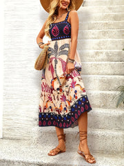 Printed Square Neck Midi Dress
