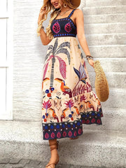 Printed Square Neck Midi Dress