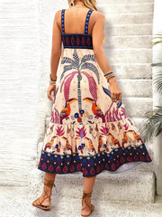 Printed Square Neck Midi Dress