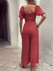 Printed Square Neck Puff Sleeve Jumpsuit