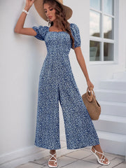 Printed Square Neck Puff Sleeve Jumpsuit