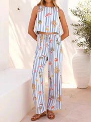 Printed Stripe Tank and Pants Set