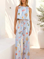 Printed Stripe Tank and Pants Set