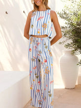 Printed Stripe Tank and Pants Set Blue / S