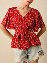 Printed Surplice Flutter Sleeve Blouse