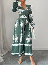 Printed Surplice Lantern Sleeve Dress Army Green / S