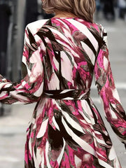 Printed Surplice Long Sleeve Maxi Dress