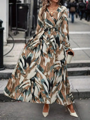 Printed Surplice Long Sleeve Maxi Dress