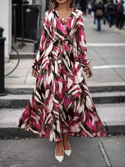 Printed Surplice Long Sleeve Maxi Dress