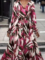 Printed Surplice Long Sleeve Maxi Dress