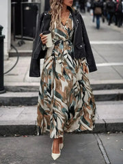 Printed Surplice Long Sleeve Maxi Dress