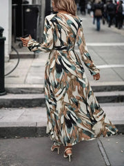 Printed Surplice Long Sleeve Maxi Dress