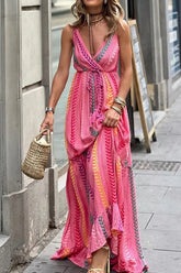 Printed Surplice Maxi Cami Dress Hot Pink / S
