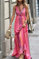 Printed Surplice Maxi Cami Dress Hot Pink / S