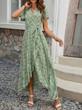 Printed Surplice Maxi Dress with Flutter Sleeves Green / S