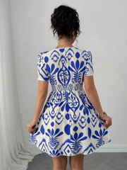 Printed Surplice Short Sleeve Dress