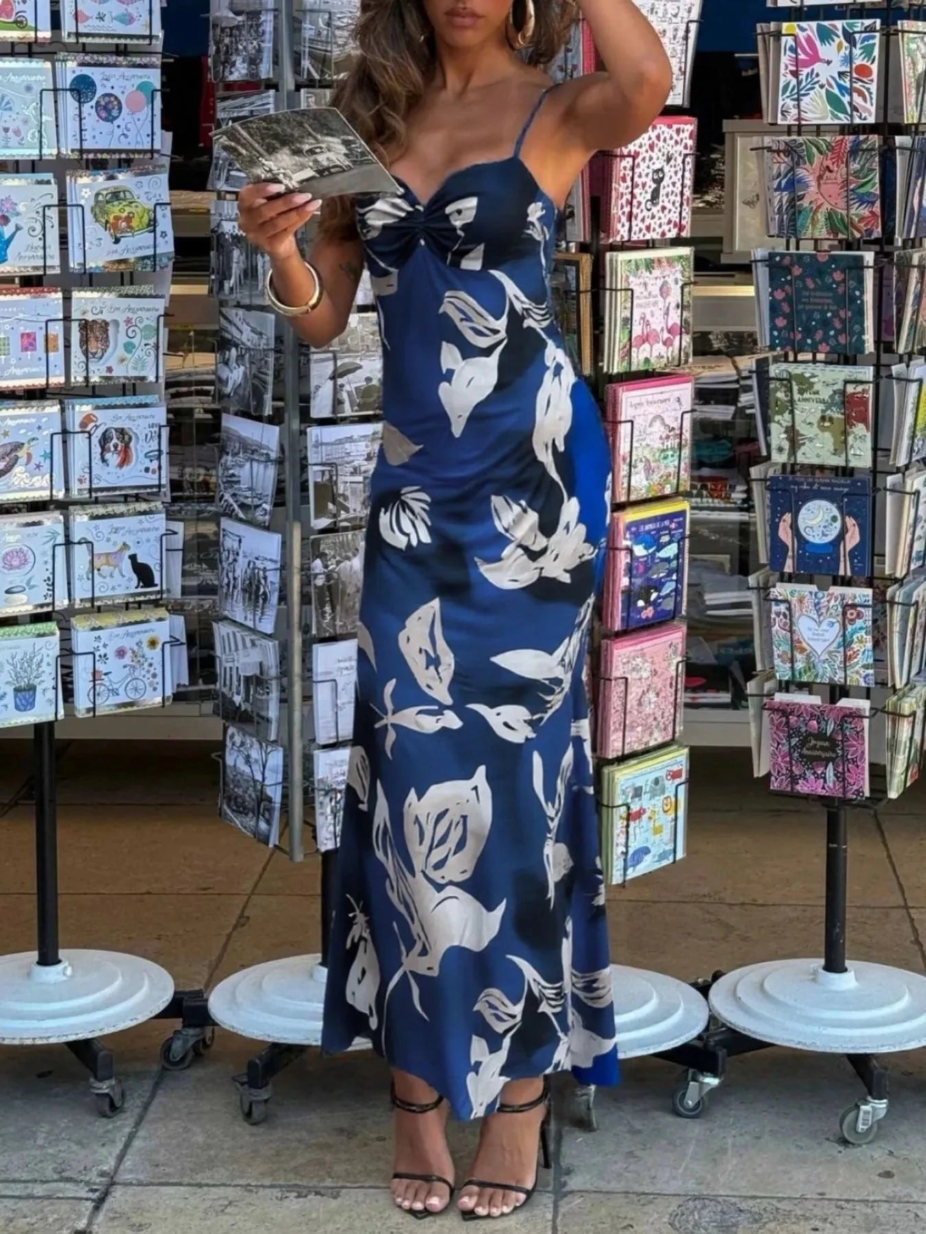 Printed Sweetheart Neck Maxi Dress